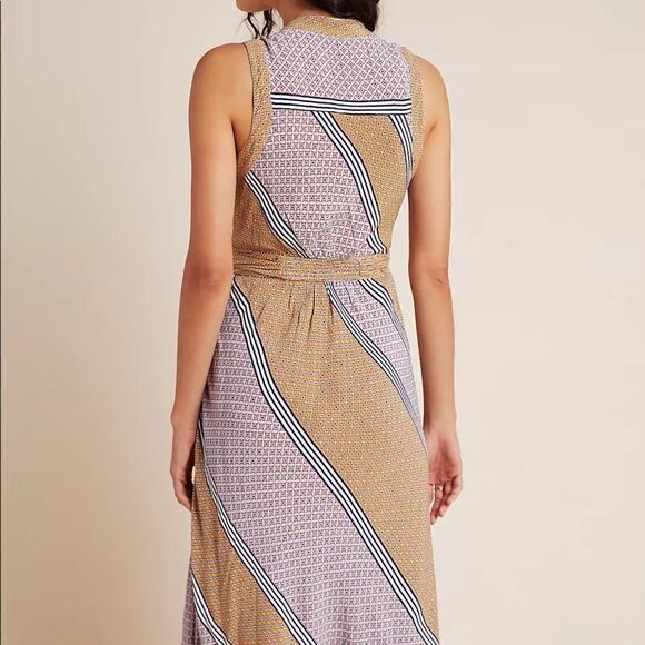 NEW Anthropologie Maeve Carla Pink Geometric V-Neck Wrap Tie Mini Dress Size 12 - Picture 3 of 8
